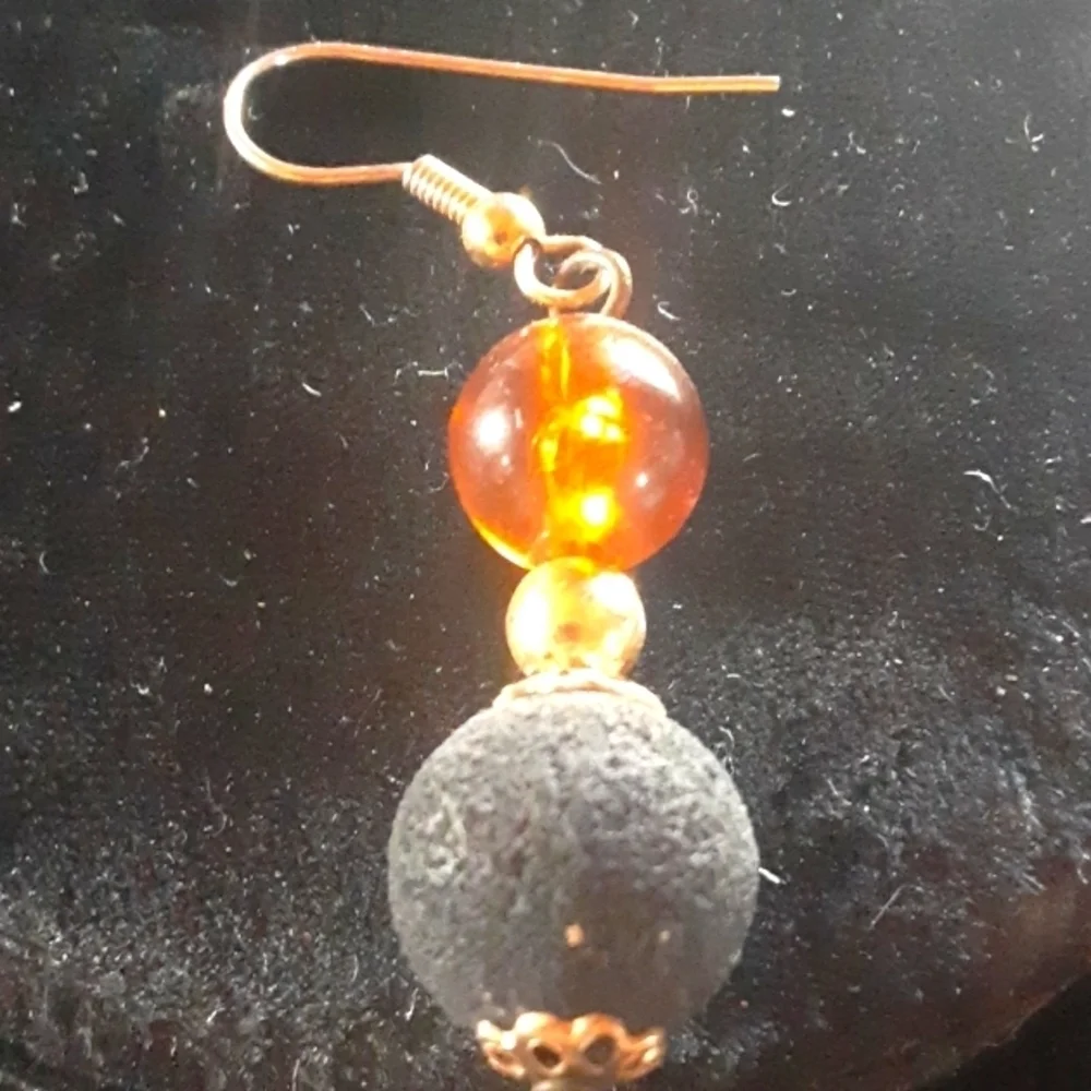 Gold Tone and Black Beaded Earrings with Textured Design